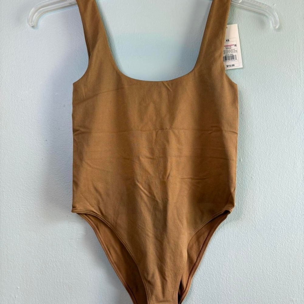 Wild Fable Seamless Square Neck Bodysuit Tan Camel XS NWT